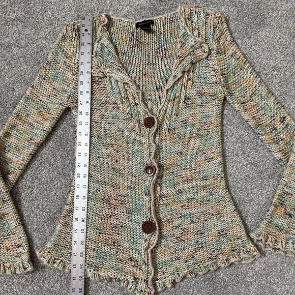 BCBGMAXAZRIA Cardigan Sweater Womens Large Multicolor Button Front Ruffle Hem - Picture 6 of 8